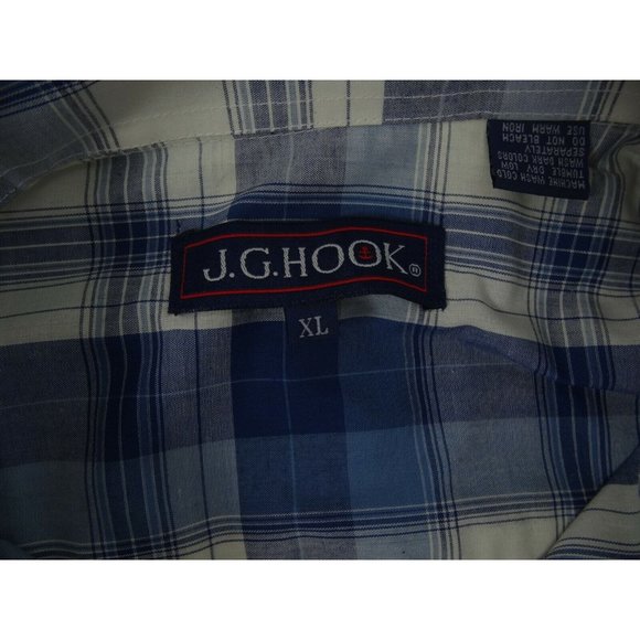 J. G. HOOK Mens Shirt XL Long Sleeve Button Up Plaid Blue White - Picture 7 of 8